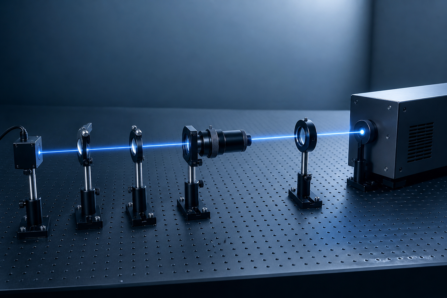 Laser optical bench with precision beam steering components